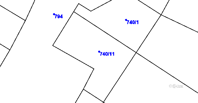 Parcela st. 740/11 v KÚ Lžín, Katastrální mapa