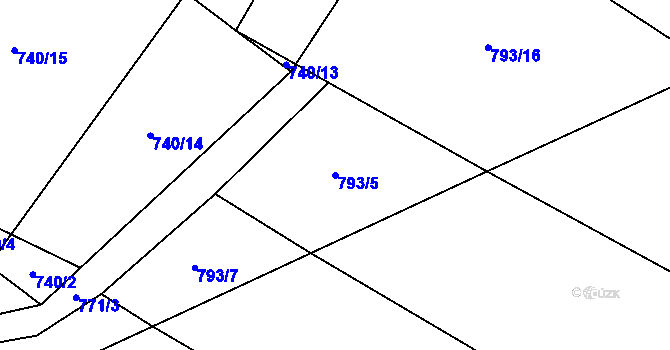 Parcela st. 793/5 v KÚ Lžín, Katastrální mapa