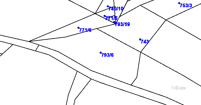 Parcela st. 793/6 v KÚ Lžín, Katastrální mapa