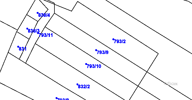 Parcela st. 793/9 v KÚ Lžín, Katastrální mapa