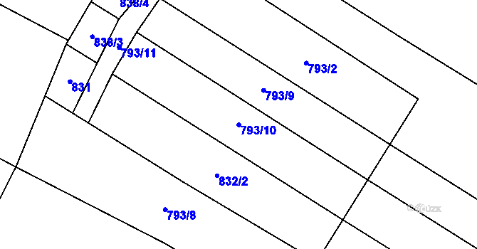 Parcela st. 793/10 v KÚ Lžín, Katastrální mapa