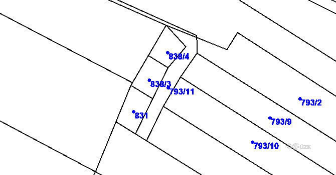 Parcela st. 793/11 v KÚ Lžín, Katastrální mapa