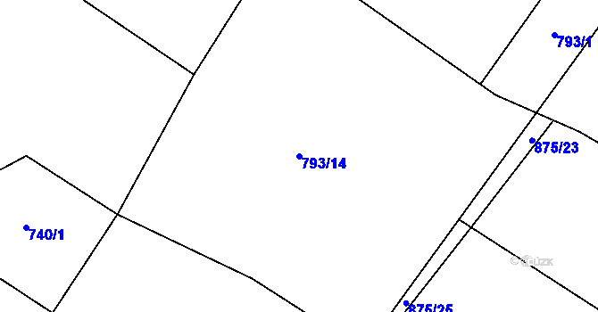 Parcela st. 793/14 v KÚ Lžín, Katastrální mapa