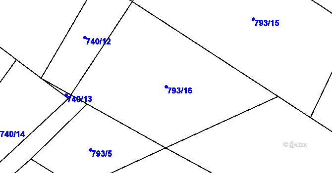 Parcela st. 793/16 v KÚ Lžín, Katastrální mapa