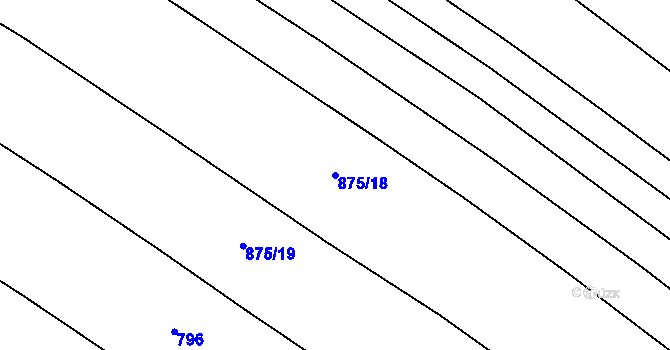 Parcela st. 875/18 v KÚ Lžín, Katastrální mapa
