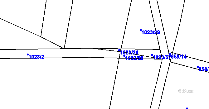 Parcela st. 1023/25 v KÚ Lžín, Katastrální mapa