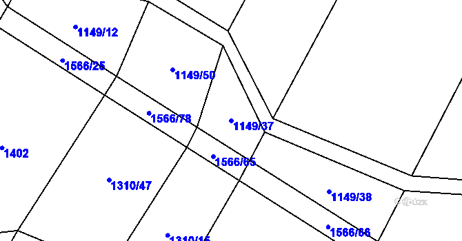 Parcela st. 1149/37 v KÚ Lžín, Katastrální mapa