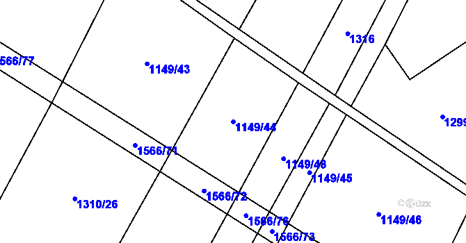Parcela st. 1149/44 v KÚ Lžín, Katastrální mapa
