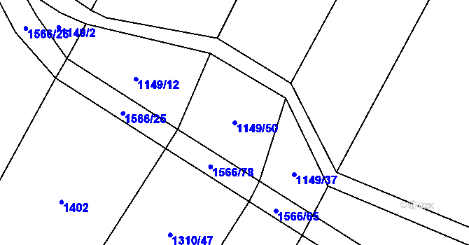Parcela st. 1149/50 v KÚ Lžín, Katastrální mapa
