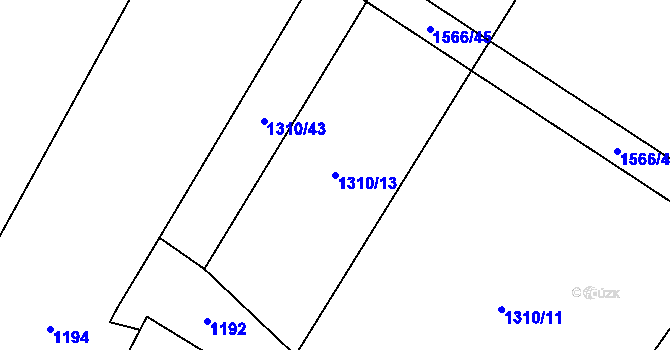 Parcela st. 1310/13 v KÚ Lžín, Katastrální mapa