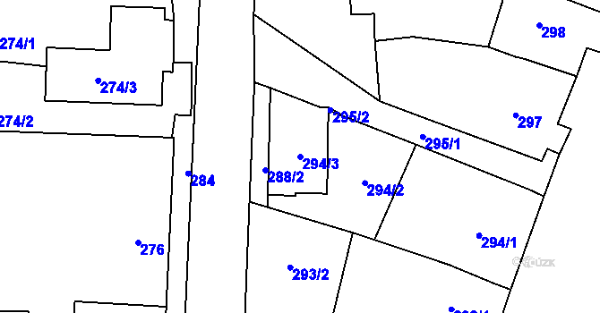 Parcela st. 294/3 v KÚ Mackovice, Katastrální mapa
