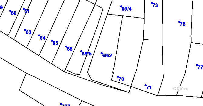 Parcela st. 69/2 v KÚ Mackovice, Katastrální mapa