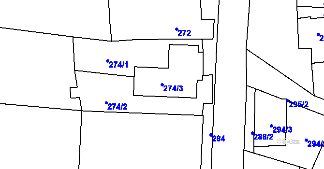 Parcela st. 274/3 v KÚ Mackovice, Katastrální mapa