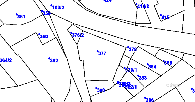 Parcela st. 377 v KÚ Mackovice, Katastrální mapa