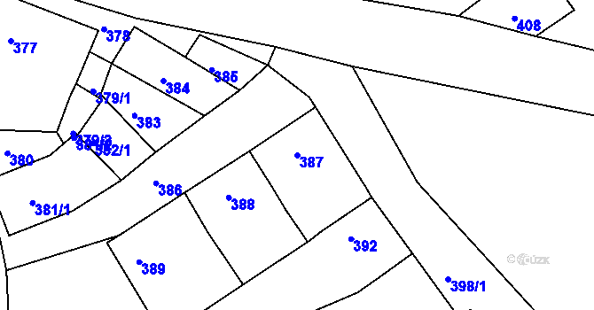 Parcela st. 387 v KÚ Mackovice, Katastrální mapa