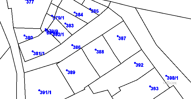 Parcela st. 388 v KÚ Mackovice, Katastrální mapa