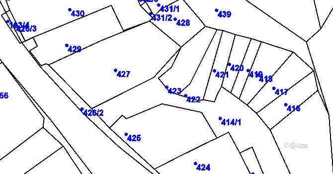 Parcela st. 423 v KÚ Mackovice, Katastrální mapa