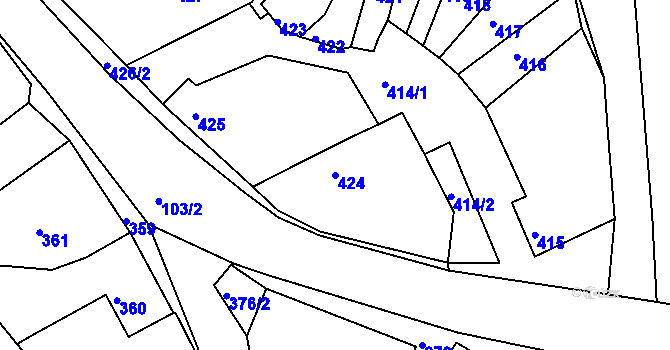 Parcela st. 424 v KÚ Mackovice, Katastrální mapa