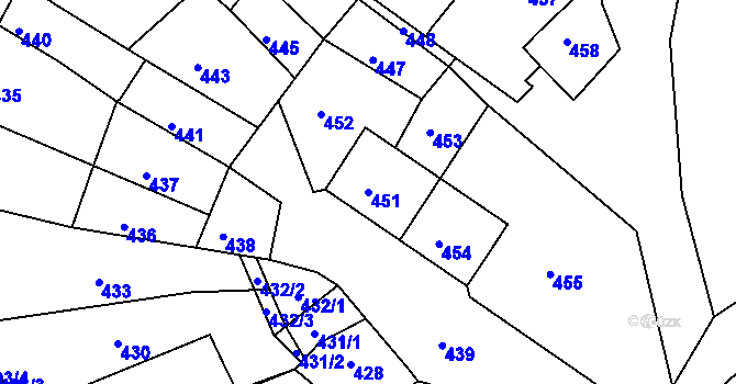 Parcela st. 451 v KÚ Mackovice, Katastrální mapa