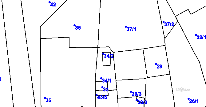 Parcela st. 34/2 v KÚ Mackovice, Katastrální mapa