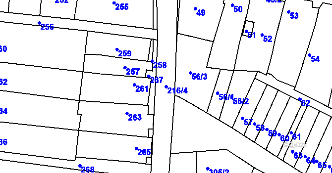 Parcela st. 216/4 v KÚ Mackovice, Katastrální mapa