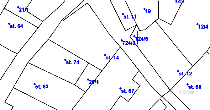 Parcela st. 14 v KÚ Mačkov, Katastrální mapa