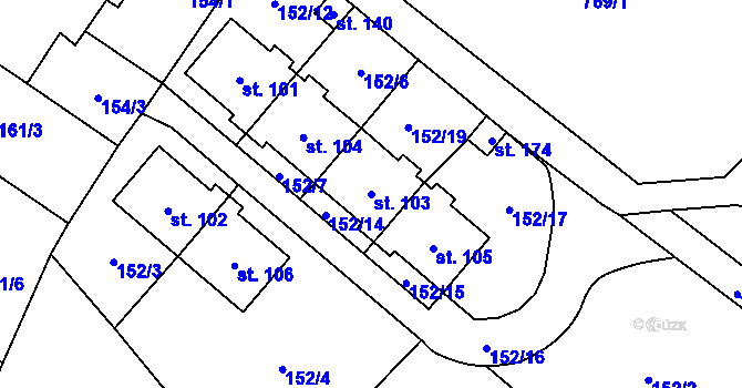 Parcela st. 103 v KÚ Mačkov, Katastrální mapa