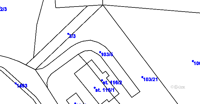 Parcela st. 103/5 v KÚ Mačkov, Katastrální mapa