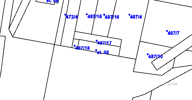 Parcela st. 58 v KÚ Mahouš, Katastrální mapa