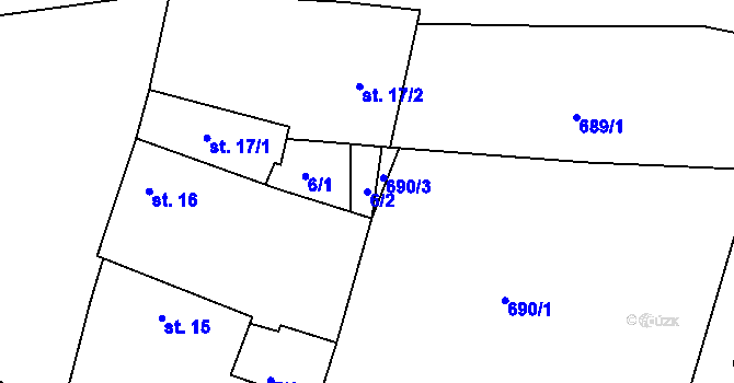 Parcela st. 6/2 v KÚ Mahouš, Katastrální mapa