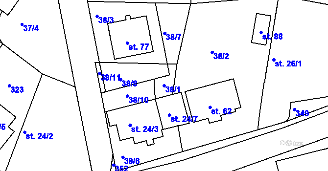 Parcela st. 38/1 v KÚ Němčice u Netolic, Katastrální mapa