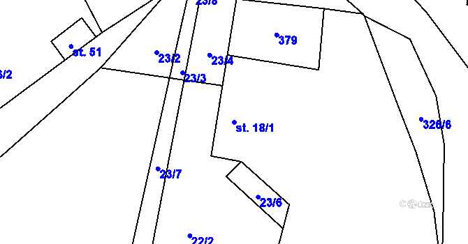 Parcela st. 18/1 v KÚ Olšovice, Katastrální mapa
