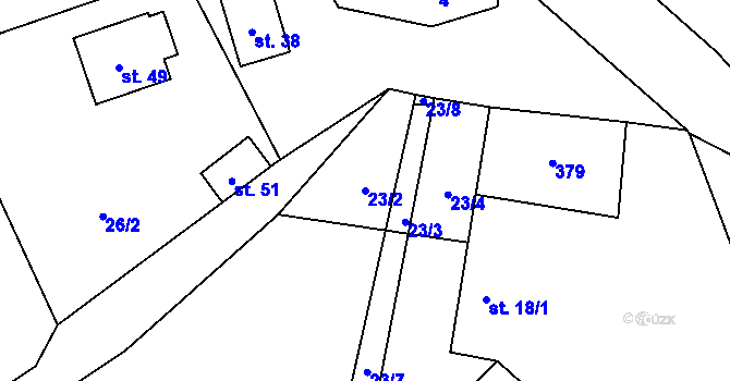 Parcela st. 23/2 v KÚ Olšovice, Katastrální mapa