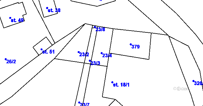 Parcela st. 23/4 v KÚ Olšovice, Katastrální mapa