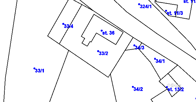 Parcela st. 33/2 v KÚ Olšovice, Katastrální mapa