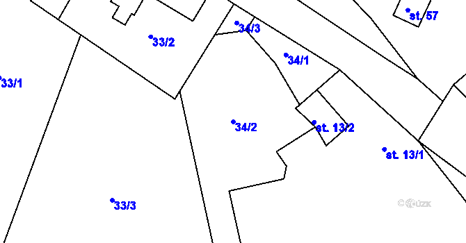 Parcela st. 34/2 v KÚ Olšovice, Katastrální mapa