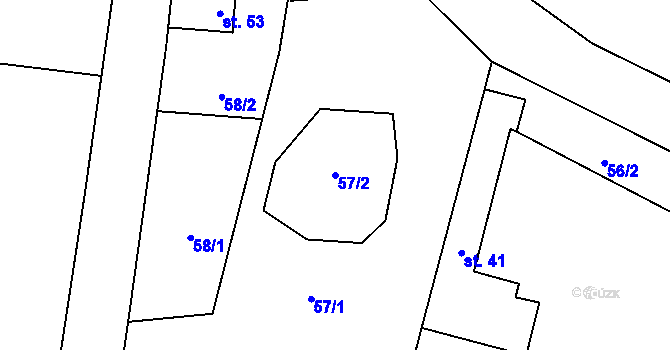 Parcela st. 57/2 v KÚ Olšovice, Katastrální mapa