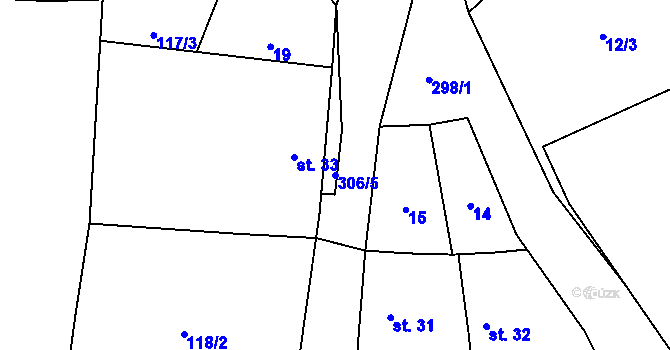 Parcela st. 306/5 v KÚ Olšovice, Katastrální mapa