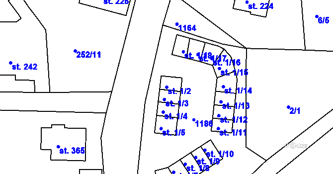 Parcela st. 1/2 v KÚ Machnín, Katastrální mapa