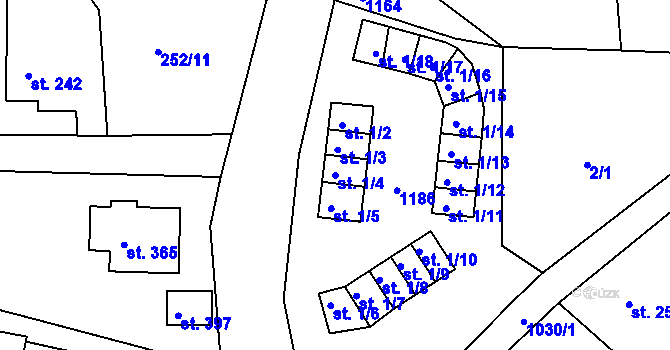Parcela st. 1/4 v KÚ Machnín, Katastrální mapa