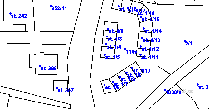 Parcela st. 1/5 v KÚ Machnín, Katastrální mapa