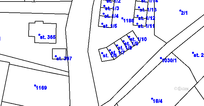 Parcela st. 1/6 v KÚ Machnín, Katastrální mapa