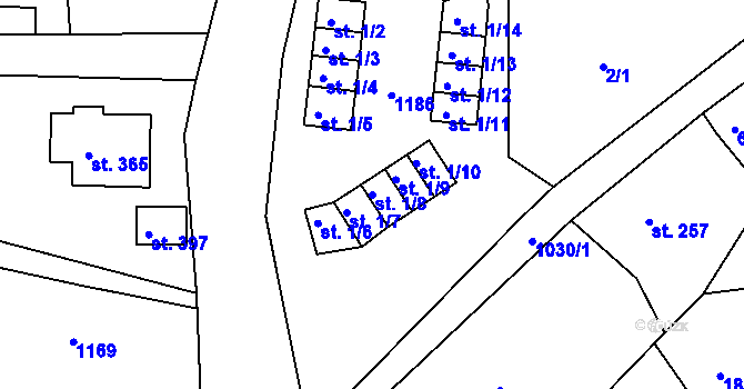 Parcela st. 1/8 v KÚ Machnín, Katastrální mapa