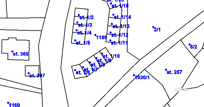 Parcela st. 1/10 v KÚ Machnín, Katastrální mapa