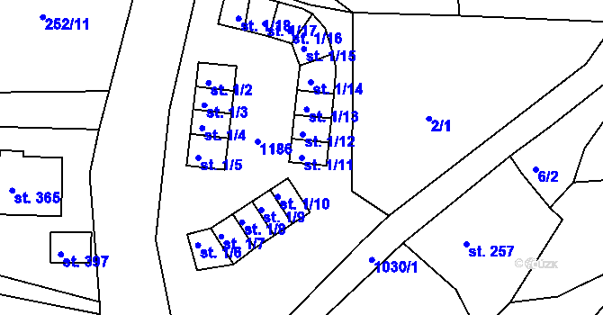 Parcela st. 1/11 v KÚ Machnín, Katastrální mapa