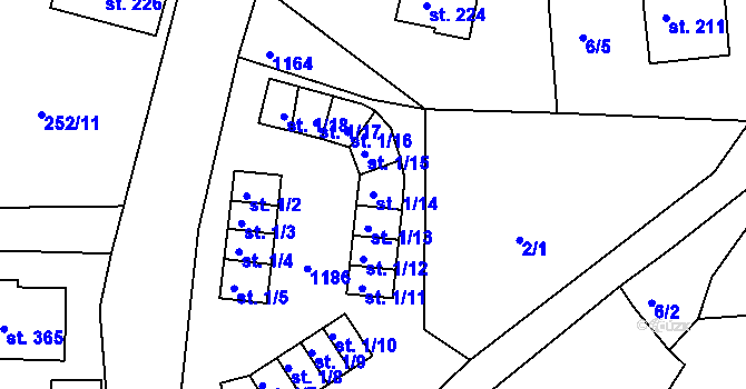 Parcela st. 1/14 v KÚ Machnín, Katastrální mapa