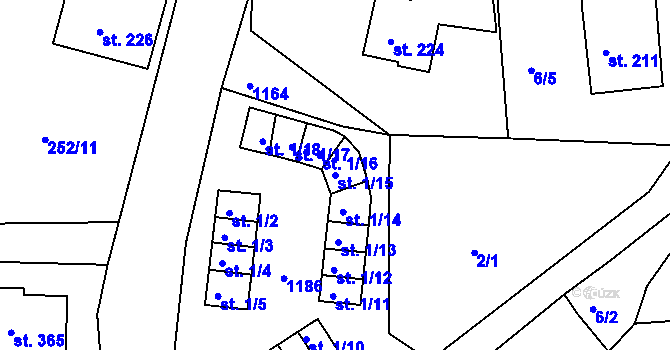 Parcela st. 1/15 v KÚ Machnín, Katastrální mapa