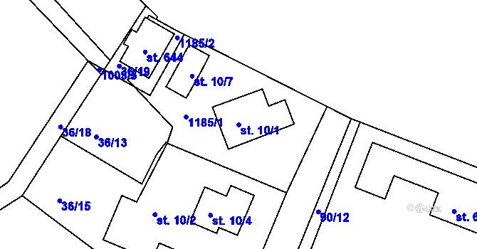 Parcela st. 10/1 v KÚ Machnín, Katastrální mapa