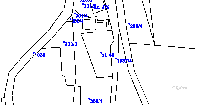 Parcela st. 45 v KÚ Machnín, Katastrální mapa