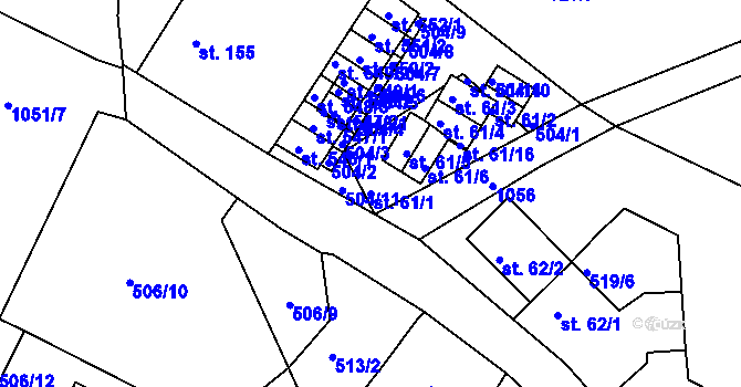 Parcela st. 61/1 v KÚ Machnín, Katastrální mapa